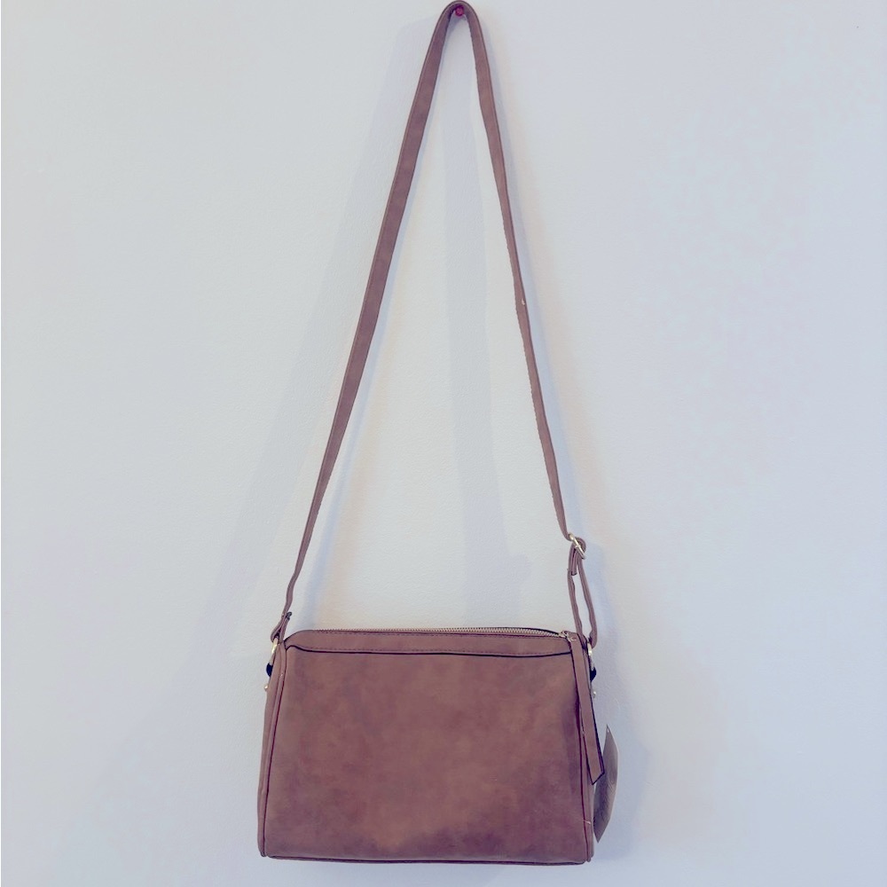 NWT Minicci Brown and Cream Crossbody Bag with Textured Panel - Picture 3 of 9